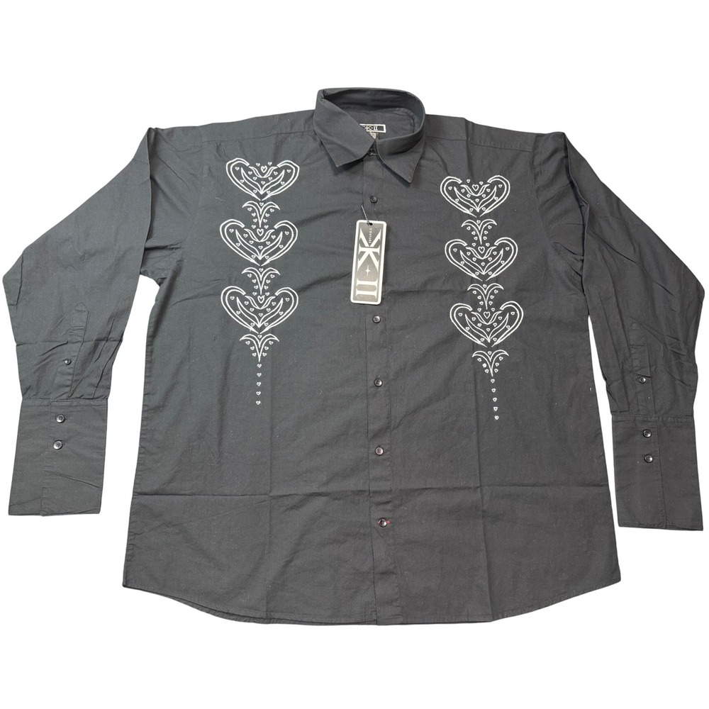 VTG KX COUTURE Black Long Sleeve Button Up Shirt Men's 3XL Embellished Cotton‎